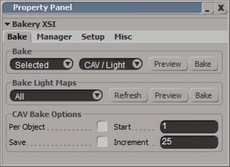 Softimage Bakery main tab Softimage Bakery main tab